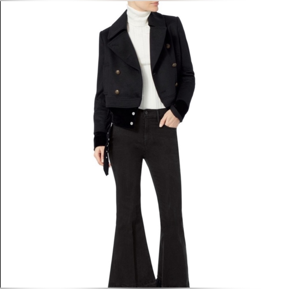 Veronica Beard Black YARA DOUBLE-BREASTED PEA-COAT JACKET with Velvet Hem Size 0 - Picture 2 of 8